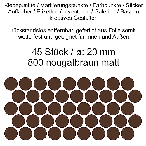 Aufkleber Etiketten Klebepunkte aus Folie 45 Stück braun nougatbraun matt rund 20 mm selbstklebend farbig wetterfest Decal Markierungen Organisieren DIY basteln verzieren Modellbau Scrapbooking Aufkleber Etiketten Klebepunkte aus Folie 45 Stück braun nougatbraun matt rund 20 mm selbstklebend farbig wetterfest Decal Markierungen Organisieren DIY basteln verzieren Modellbau Scrapbooking von Generisch