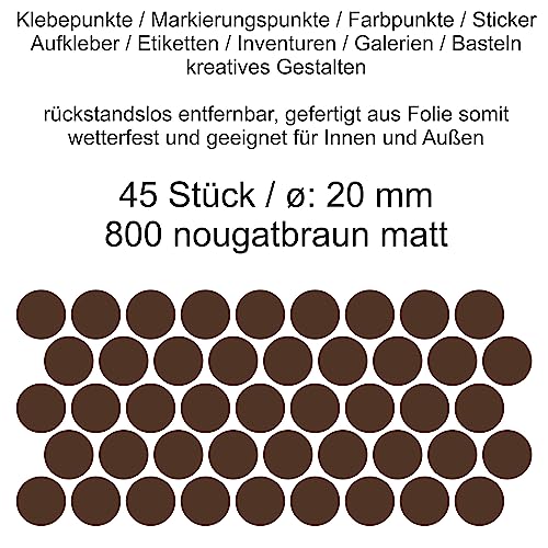 Aufkleber Etiketten Klebepunkte aus Folie 45 Stück braun nougatbraun matt rund 20 mm selbstklebend farbig wetterfest Decal Markierungen Organisieren DIY basteln verzieren Modellbau Scrapbooking von Generisch