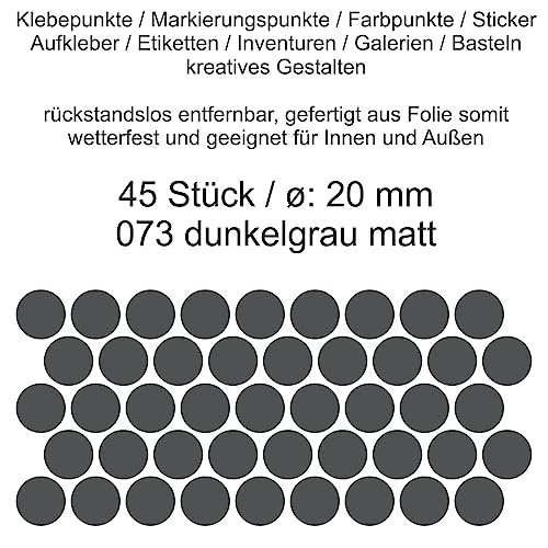 Aufkleber Etiketten Klebepunkte aus Folie 45 Stück grau dunkelgrau matt rund 20 mm selbstklebend farbig wetterfest Decal Markierungen Organisieren DIY basteln verzieren Modellbau Scrapbooking von Generisch