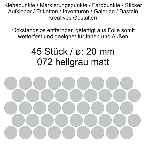 Aufkleber Etiketten Klebepunkte aus Folie 45 Stück grau hellgrau rund 20 mm selbstklebend farbig wetterfest Decal Markierungen Organisieren DIY basteln verzieren Modellbau Scrapbooking von Generisch