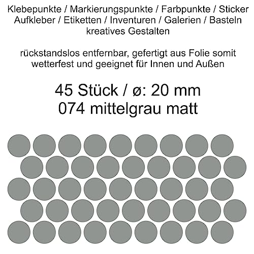 Aufkleber Etiketten Klebepunkte aus Folie 45 Stück grau mittelgrau matt rund 20 mm selbstklebend farbig wetterfest Decal Markierungen Organisieren DIY basteln verzieren Modellbau Scrapbooking von Generisch