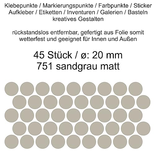 Aufkleber Etiketten Klebepunkte aus Folie 45 Stück grau sandgrau matt rund 20 mm selbstklebend farbig wetterfest Decal Markierungen Organisieren DIY basteln verzieren Modellbau Scrapbooking Aufkleber Etiketten Klebepunkte aus Folie 45 Stück grau sandgrau matt rund 20 mm selbstklebend farbig wetterfest Decal Markierungen Organisieren DIY basteln verzieren Modellbau Scrapbooking von Generisch