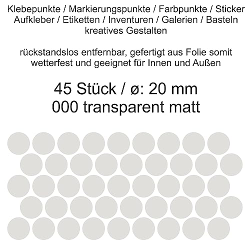 Aufkleber Etiketten Klebepunkte aus Folie 45 Stück transparent durchsichtig matt rund 20 mm selbstklebend farbig wetterfest Decal Markierungen Organisieren DIY basteln verzieren Modellbau Scrapbooking von Generisch