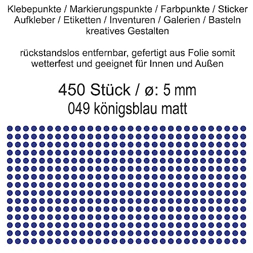 Aufkleber Etiketten Klebepunkte aus Folie 450 Stück blau königsblau matt rund 5 mm selbstklebend farbig wetterfest Decal Markierungen Organisieren DIY basteln verzieren Modellbau Scrapbooking von Generisch