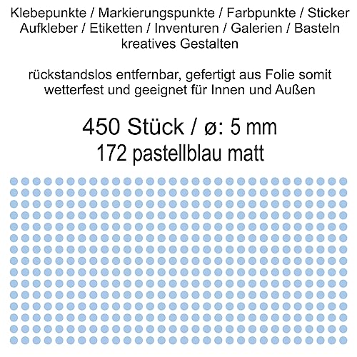 Aufkleber Etiketten Klebepunkte aus Folie 450 Stück blau pastellblau matt rund 5 mm selbstklebend farbig wetterfest Decal Markierungen Organisieren DIY basteln verzieren Modellbau Scrapbooking von Generisch
