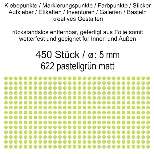 Aufkleber Etiketten Klebepunkte aus Folie 450 Stück grün pastellgrün matt rund 5 mm selbstklebend farbig wetterfest Decal Markierungen Organisieren DIY basteln verzieren Modellbau Scrapbooking Aufkleber Etiketten Klebepunkte aus Folie 450 Stück grün pastellgrün matt rund 5 mm selbstklebend farbig wetterfest Decal Markierungen Organisieren DIY basteln verzieren Modellbau Scrapbooking von Generisch