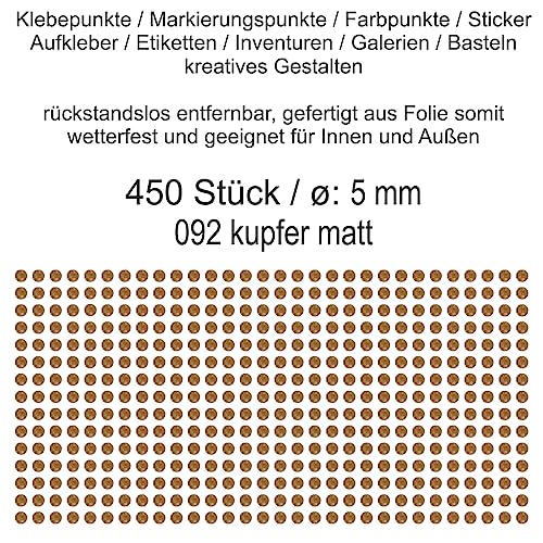 Aufkleber Etiketten Klebepunkte aus Folie 450 Stück kupfer matt rund 5 mm selbstklebend farbig wetterfest Decal Markierungen Organisieren DIY basteln verzieren Modellbau Scrapbooking von Generisch