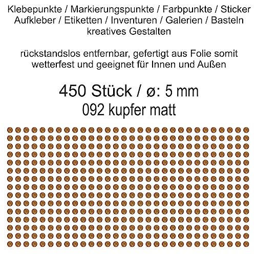 Aufkleber Etiketten Klebepunkte aus Folie 450 Stück kupfer matt rund 5 mm selbstklebend farbig wetterfest Decal Markierungen Organisieren DIY basteln verzieren Modellbau Scrapbooking von Generisch