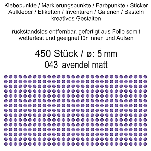 Aufkleber Etiketten Klebepunkte aus Folie 450 Stück lavendel matt rund 5 mm selbstklebend farbig wetterfest Decal Markierungen Organisieren DIY basteln verzieren Modellbau Scrapbooking Aufkleber Etiketten Klebepunkte aus Folie 450 Stück lavendel matt rund 5 mm selbstklebend farbig wetterfest Decal Markierungen Organisieren DIY basteln verzieren Modellbau Scrapbooking von Generisch