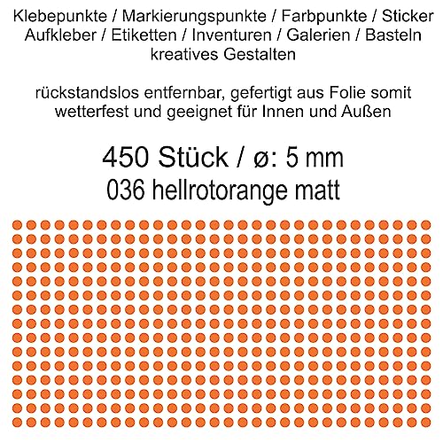 Aufkleber Etiketten Klebepunkte aus Folie 450 Stück orange rot hellrotorange matt rund 5 mm selbstklebend farbig wetterfest Decal Markierungen Organisieren DIY basteln verzieren Modellbau Scrapbooking Aufkleber Etiketten Klebepunkte aus Folie 450 Stück orange rot hellrotorange matt rund 5 mm selbstklebend farbig wetterfest Decal Markierungen Organisieren DIY basteln verzieren Modellbau Scrapbooking von Generisch