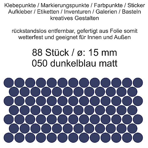 Aufkleber Etiketten Klebepunkte aus Folie 88 Stück blau dunkelblau matt rund 15 mm selbstklebend farbig wetterfest Decal Markierungen Organisieren DIY basteln verzieren Modellbau Scrapbooking von Generisch