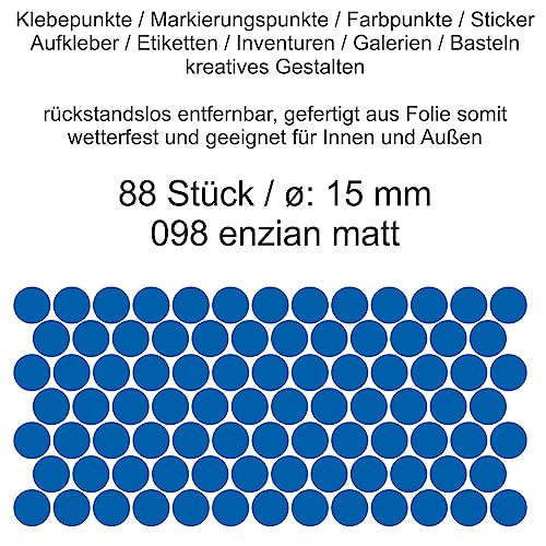 Aufkleber Etiketten Klebepunkte aus Folie 88 Stück blau enzian matt rund 15 mm selbstklebend farbig wetterfest Decal Markierungen Organisieren DIY basteln verzieren Modellbau Scrapbooking von Generisch
