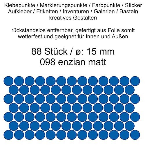 Aufkleber Etiketten Klebepunkte aus Folie 88 Stück blau enzian matt rund 15 mm selbstklebend farbig wetterfest Decal Markierungen Organisieren DIY basteln verzieren Modellbau Scrapbooking Aufkleber Etiketten Klebepunkte aus Folie 88 Stück blau enzian matt rund 15 mm selbstklebend farbig wetterfest Decal Markierungen Organisieren DIY basteln verzieren Modellbau Scrapbooking von Generisch