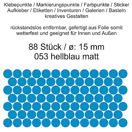 Aufkleber Etiketten Klebepunkte aus Folie 88 Stück blau hellblau matt rund 15 mm selbstklebend farbig wetterfest Decal Markierungen Organisieren DIY basteln verzieren Modellbau Scrapbooking von Generisch