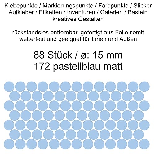 Aufkleber Etiketten Klebepunkte aus Folie 88 Stück blau pastellblau matt rund 15 mm selbstklebend farbig wetterfest Decal Markierungen Organisieren DIY basteln verzieren Modellbau Scrapbooking von Generisch