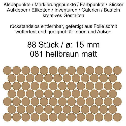 Aufkleber Etiketten Klebepunkte aus Folie 88 Stück braun hellbraun matt rund 15 mm selbstklebend farbig wetterfest Decal Markierungen Organisieren DIY basteln verzieren Modellbau Scrapbooking von Generisch