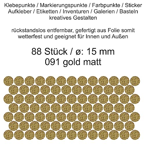 Aufkleber Etiketten Klebepunkte aus Folie 88 Stück gold matt rund 15 mm selbstklebend farbig wetterfest Decal Markierungen Organisieren DIY basteln verzieren Modellbau Scrapbooking von Generisch