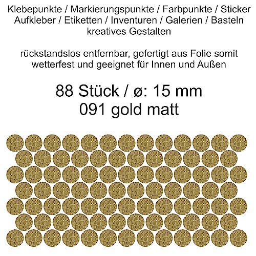 Aufkleber Etiketten Klebepunkte aus Folie 88 Stück gold matt rund 15 mm selbstklebend farbig wetterfest Decal Markierungen Organisieren DIY basteln verzieren Modellbau Scrapbooking Aufkleber Etiketten Klebepunkte aus Folie 88 Stück gold matt rund 15 mm selbstklebend farbig wetterfest Decal Markierungen Organisieren DIY basteln verzieren Modellbau Scrapbooking von Generisch