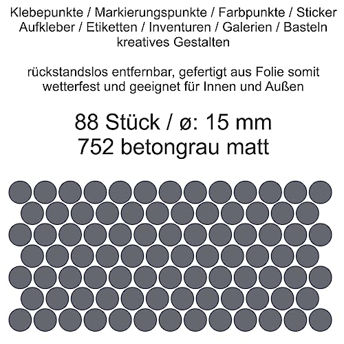 Aufkleber Etiketten Klebepunkte aus Folie 88 Stück grau betongrau matt rund 15 mm selbstklebend farbig wetterfest Decal Markierungen Organisieren DIY basteln verzieren Modellbau Scrapbooking Aufkleber Etiketten Klebepunkte aus Folie 88 Stück grau betongrau matt rund 15 mm selbstklebend farbig wetterfest Decal Markierungen Organisieren DIY basteln verzieren Modellbau Scrapbooking von Generisch