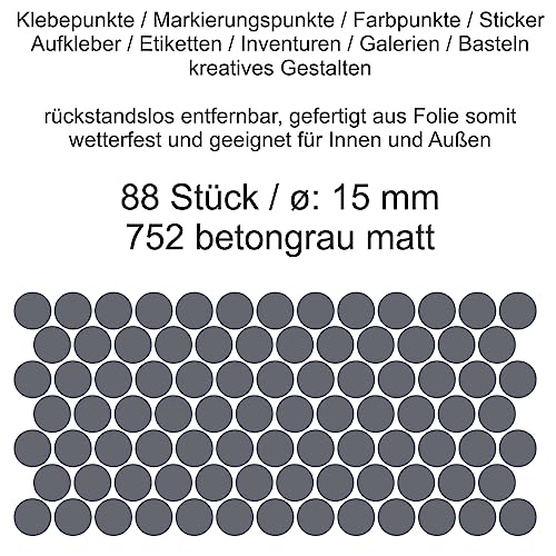 Aufkleber Etiketten Klebepunkte aus Folie 88 Stück grau betongrau matt rund 15 mm selbstklebend farbig wetterfest Decal Markierungen Organisieren DIY basteln verzieren Modellbau Scrapbooking von Generisch