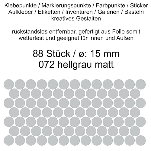 Aufkleber Etiketten Klebepunkte aus Folie 88 Stück grau hellgrau rund 15 mm selbstklebend farbig wetterfest Decal Markierungen Organisieren DIY basteln verzieren Modellbau Scrapbooking von Generisch