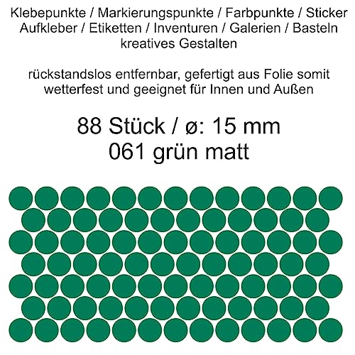 Aufkleber Etiketten Klebepunkte aus Folie 88 Stück grün matt rund 15 mm selbstklebend farbig wetterfest Decal Markierungen Organisieren DIY basteln verzieren Modellbau Scrapbooking von Generisch
