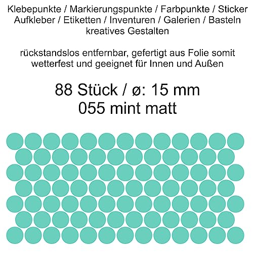 Aufkleber Etiketten Klebepunkte aus Folie 88 Stück mint matt rund 15 mm selbstklebend farbig wetterfest Decal Markierungen Organisieren DIY basteln verzieren Modellbau Scrapbooking Aufkleber Etiketten Klebepunkte aus Folie 88 Stück mint matt rund 15 mm selbstklebend farbig wetterfest Decal Markierungen Organisieren DIY basteln verzieren Modellbau Scrapbooking von Generisch