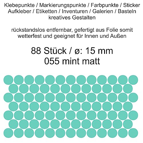 Aufkleber Etiketten Klebepunkte aus Folie 88 Stück mint matt rund 15 mm selbstklebend farbig wetterfest Decal Markierungen Organisieren DIY basteln verzieren Modellbau Scrapbooking von Generisch