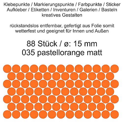 Aufkleber Etiketten Klebepunkte aus Folie 88 Stück orange pastellorange matt rund 15 mm selbstklebend farbig wetterfest Decal Markierungen Organisieren DIY basteln verzieren Modellbau Scrapbooking Aufkleber Etiketten Klebepunkte aus Folie 88 Stück orange pastellorange matt rund 15 mm selbstklebend farbig wetterfest Decal Markierungen Organisieren DIY basteln verzieren Modellbau Scrapbooking von Generisch