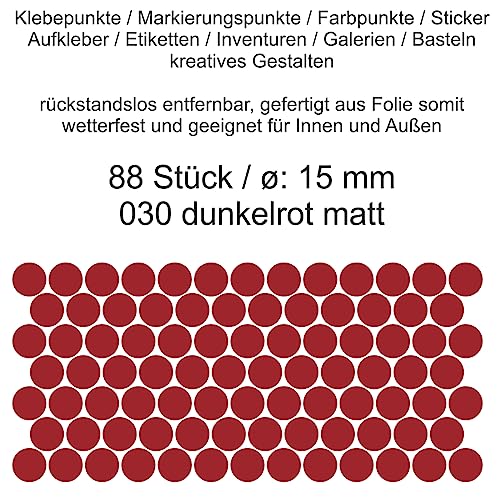 Aufkleber Etiketten Klebepunkte aus Folie 88 Stück rot dunkelrot matt rund 15 mm selbstklebend farbig wetterfest Decal Markierungen Organisieren DIY basteln verzieren Modellbau Scrapbooking von Generisch