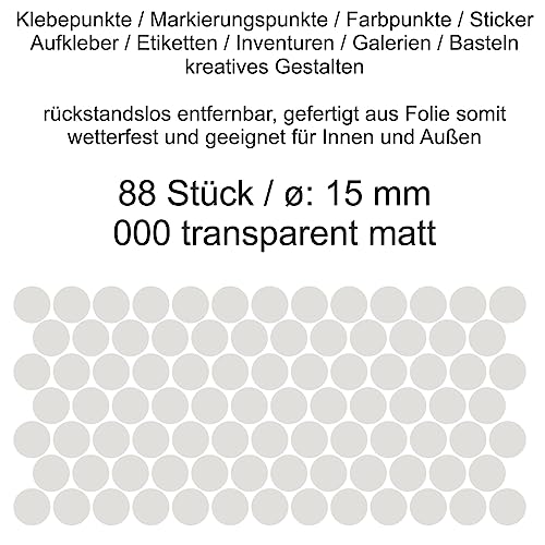 Aufkleber Etiketten Klebepunkte aus Folie 88 Stück transparent durchsichtig matt rund 15 mm selbstklebend farbig wetterfest Decal Markierungen Organisieren DIY basteln verzieren Modellbau Scrapbooking von Generisch