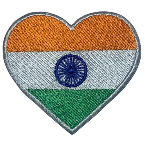 Aufnäher Indien bestickt Herz Flagge Aufnäher Aufbügler National Emblem Applikation Tactical Military Patch für Jacken Rucksäcke Hüte 6,5 x 7 cm von Generisch