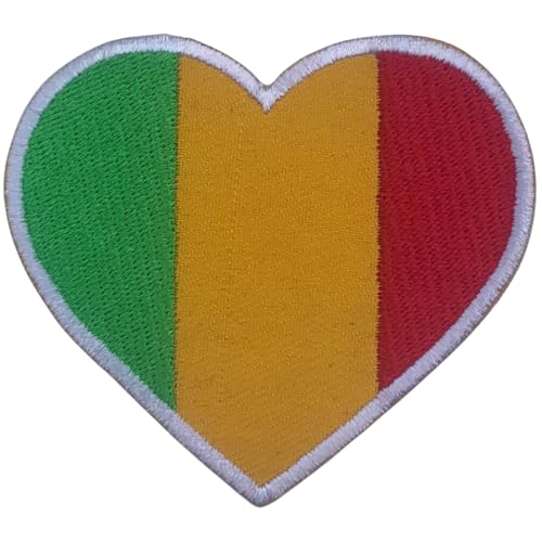 Aufnäher Mali bestickt Herz Flagge Patch - Aufbügler National Emblem Applikation - Taktischer Militär Patch für Jacken, Rucksäcke, Hüte - 6,5 x 7 cm von Generisch