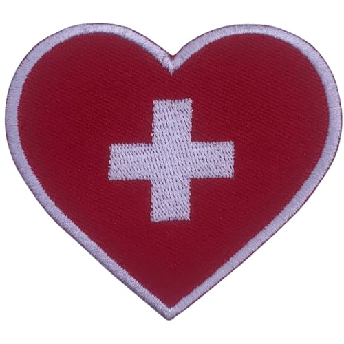 Aufnäher Schweiz bestickt Herz Flagge Patch - Aufbügler Nationalemblem Applikation - Taktischer Militär Patch für Jacken, Rucksäcke, Hüte - 6,5 x 7 cm von Generisch