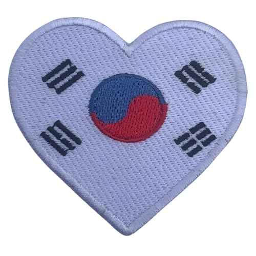 Aufnäher Südkorea bestickt Herz Flagge Patch - Aufbügler National Emblem Applikation - Taktischer Militär Patch für Jacken, Rucksäcke, Hüte - 6,5 x 7 cm von Generisch