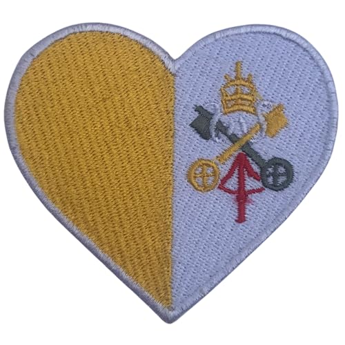 Aufnäher Vatikanstadt bestickt Herz Flagge Patch - Aufbügler Nationalemblem Applikation - Taktischer Militär Patch für Jacken, Rucksäcke, Hüte - 6,5 x 7 cm von Generisch