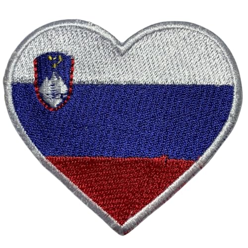 Aufnäher mit Herz-Flagge, bestickt, zum Aufbügeln, Nationalemblem, taktischer Militäraufnäher, für Jacken, Rucksäcke, Hüte, Slowenien, 6,5 x 7 cm von Generisch