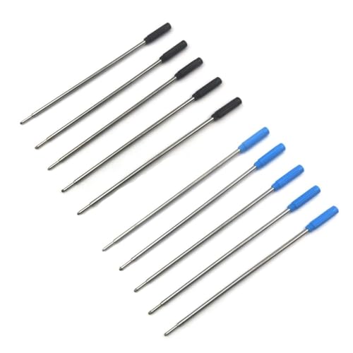 Austauschbare Kugelschreiberminen (10 Stück), 11,6 cm, schwarz/blaue Tinte, 1 mm Mittelspitze, Metallmine, kompatibel mit allen kristallgefüllten Kugelschreibern (blau + schwarz) von Generisch