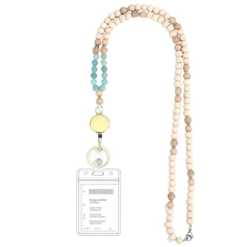 Ausweishalter – Umhängeband für Damen, niedliches Lehrer-Schlüsselband mit Ausweishalter, bequemes Schlüsselband aus Holzperlen, einziehbare Schlüsselbänder für Ausweise, 80 x 3 cm Ausweishalter – Umhängeband für Damen, niedliches Lehrer-Schlüsselband mit Ausweishalter, bequemes Schlüsselband aus Holzperlen, einziehbare Schlüsselbänder für Ausweise, 80 x 3 cm von Generisch