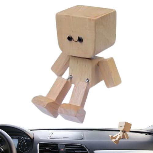 Auto-Ornamente für Armaturenbrett – Schüttelnde Holzfigur mit Magnetfuß, 12 austauschbare Ausdruckszubehör, Auto-Innenraum für Camping, Alltag, Pendeln, Urlaub, Straße, Reisen, lange Fahrt von Generisch