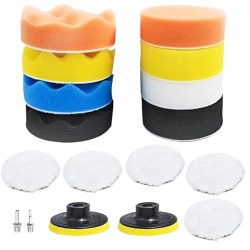 Auto Polierpad Set - Auto Polierpads | Detail Polier Polierpad Mit Bohradapter Und Wolle Polierst Für Pufferpolierer Lackpflege Kratzerentfernung Polierwerkzeug Zum Reinigen Wachse von Generisch