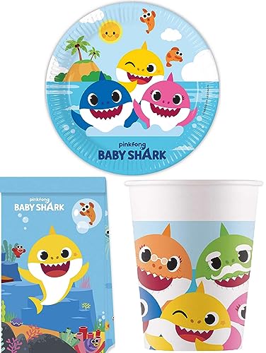 24-tlg. Set Kindergeburtstag Party Feier Fete Deko Motto Baby Shark von Generisch