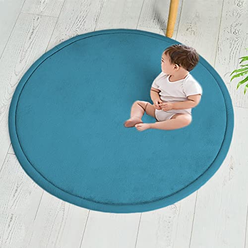 Baby-Spielmatte, rund, Korallensamt, groß, rutschfest, zum Krabbeln, weicher Kinderzimmerteppich für Säuglinge und Kleinkinder (170 cm, blau), ideal zum Spielen und zur Sicherheit von Generisch