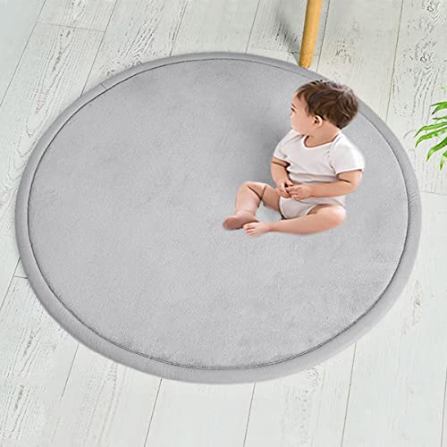 Babyspielmatte, rund, Korallensamt, groß, 150 cm, rutschfest, für Säuglinge und Kleinkinder, weicher Kinderzimmerteppich in Grau, ideal für sicheres Spielen und Komfort von Generisch
