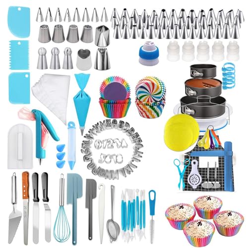 Backset für Kuchen – Rohrbeutel und eingestellte Spitzen, Pop-Werkzeuge für Kuchen | komplettes dekoratives Zubehör, echte Pfannen im Lieferumfang enthalten, ideal für Mädchen, Erwachsene, DIY Backen von Generisch