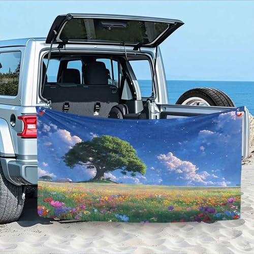 Bäume Magnetisches Badetuch - 180 x 90 cm, Wildblumen Grasland Strandtuch für Strand, Schwimmen, Sandfrei & Schnelltrocknend Strandhandtuch Handtuch mit Magnetverschluss von Generisch