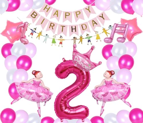 Ballerina Ballet Prinzessin Mädchen Deko mit Riesenzahl 2 Pink Folienballon Ballon mädchen Musik Noten Tanzen Tanz rosa 2 Geburtstag Dekoration Pink Happy Birthday Balet beauty 2. Party (Zahl 2) von Generisch