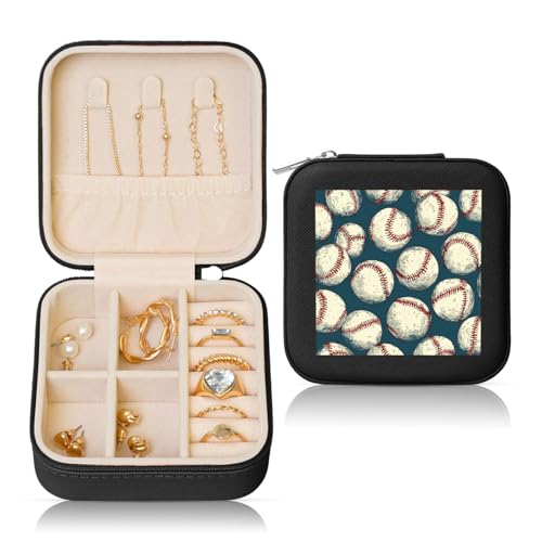 Baseball-Sitches kleine Schmuckschatulle, Vintage-Stil, PU-Leder, Reise-Schmuck-Organizer für Frauen und Mädchen, Aufbewahrungsbox für Ringe, Ohrringe, Halsketten, Armbänder Baseball-Sitches kleine Schmuckschatulle, Vintage-Stil, PU-Leder, Reise-Schmuck-Organizer für Frauen und Mädchen, Aufbewahrungsbox für Ringe, Ohrringe, Halsketten, Armbänder von Generisch