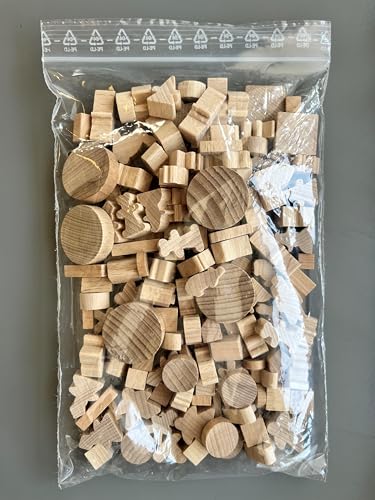 Bastelmaterial Set 270 Stück natur Buchenholz I Unbehandelte Naturbelassene Blanko Holzfiguren I Holzblöcke Bauklötze zum Basteln, Stempel, Bausteine, Spielsteine, Bastelmaterial von Generisch