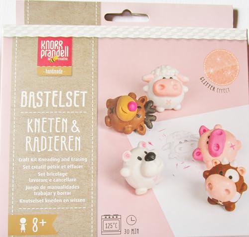 Bastelset Kneten und Radieren, Radiergummis selbst basteln DIY Set wählbar (Monster, Pastell Monster oder Tiere) (Tiere (rosa-weiß-braun)) von Generisch